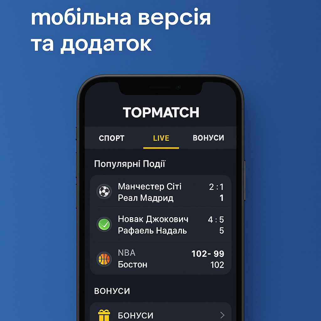 Топматч на смартфоні – мобільна версія та додаток